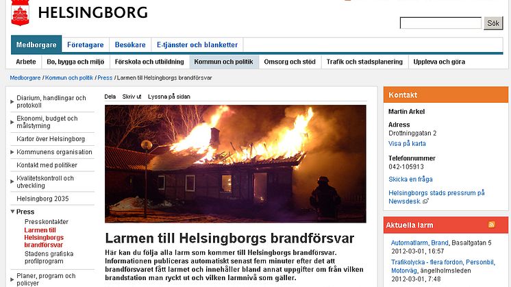 Nu kan Helsingborgarna följa brandförsvarets larm i realtid