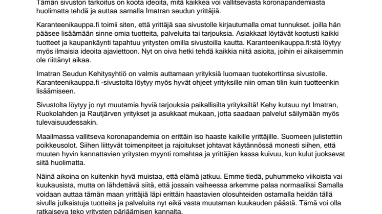 Tiedote Karanteenikauppa.fi