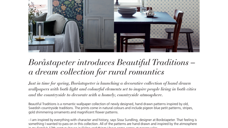 Boråstapeter introduces Beautiful Traditions – a dream collection for rural romantics 