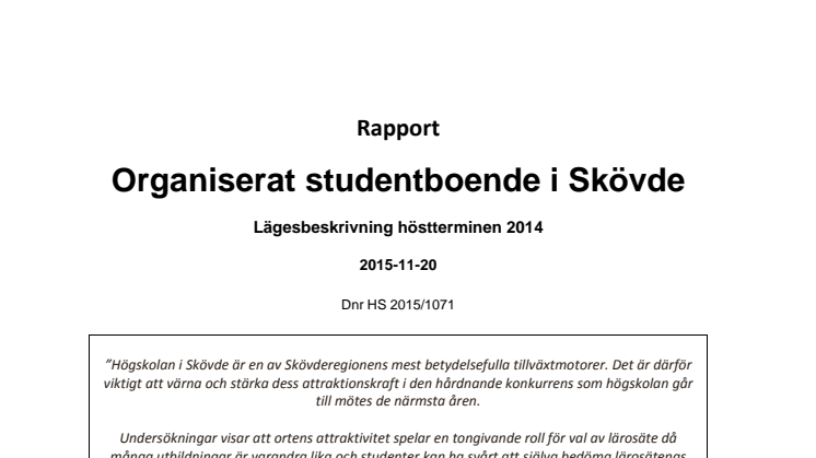 Rapport: Organiserat studentboende i Skövde