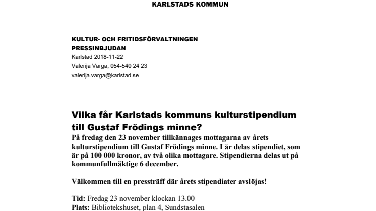 Pressinbjudan: ​Vilka får Karlstads kommuns kulturstipendium till Gustaf Frödings minne?