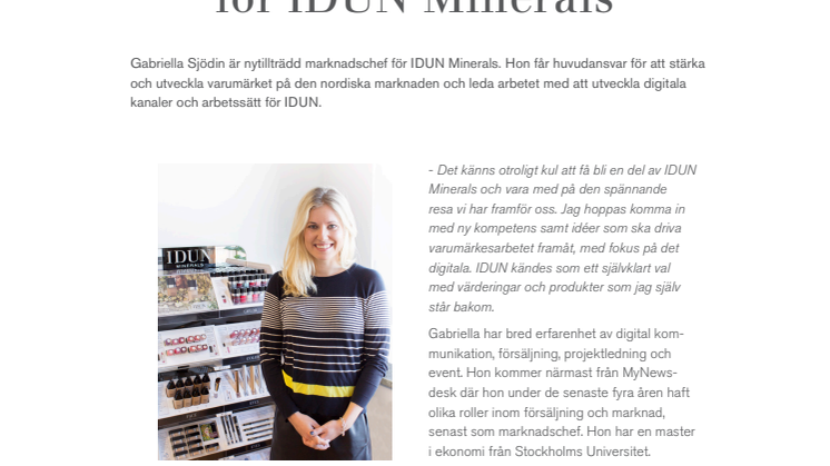 Ny marknadschef för IDUN Minerals