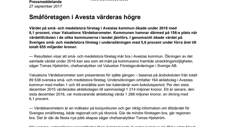 Värdebarometern 2017 Avestas kommun