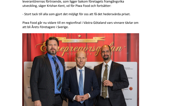Piwa Food utsett till Årets Företagare 2016 i Lerums kommun