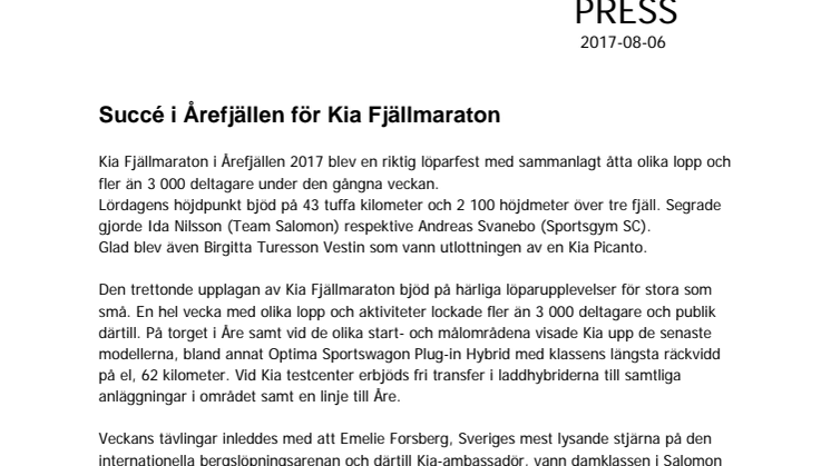 Succé för Kia Fjällmaraton i Årefjällen