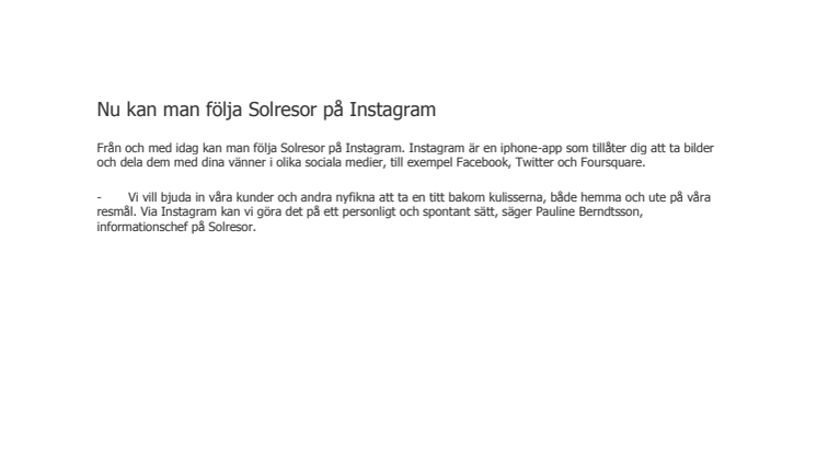Nu kan man följa Solresor på Instagram
