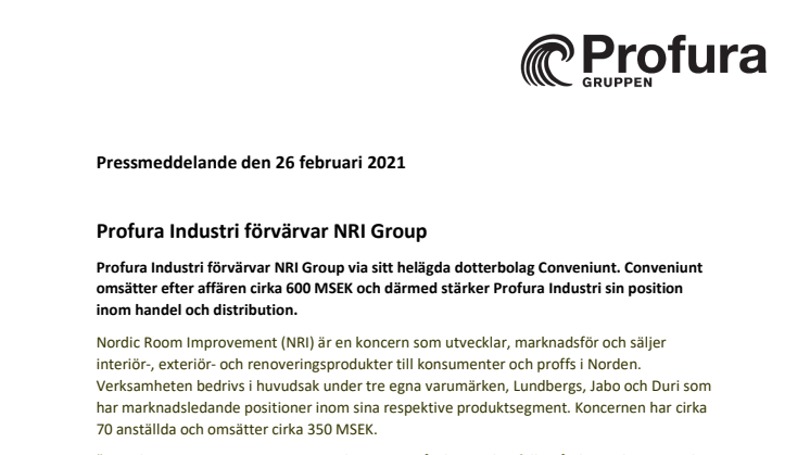 Profura Industri förvärvar NRI Group