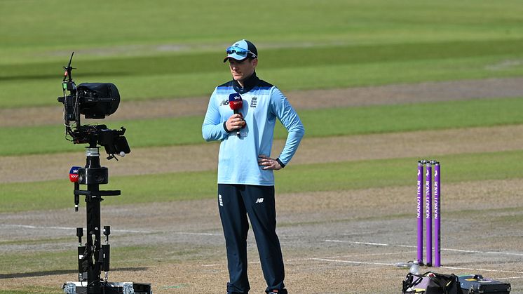 England Men's white-ball captain Eoin Morgan with Sky Sports' Buggy Cam earlier this summer. 