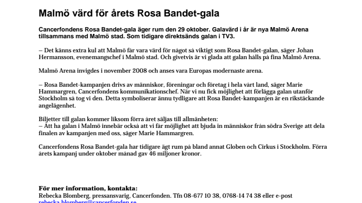 Malmö värd för årets Rosa Bandet-gala 