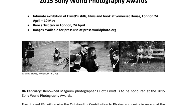  Elliott Erwitt to receive  Outstanding Contribution to Photography at 2015 Sony World Photography Awards