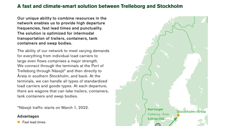 Direct route Trelleborg – Stockholm Network Connect