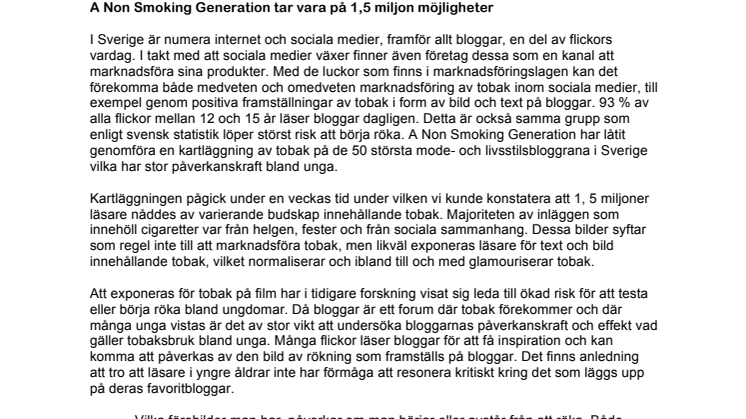 A Non Smoking Generation tar vara på 1,5 miljon möjligheter