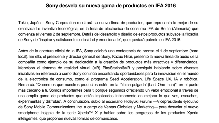 Sony desvela su nueva gama de productos en IFA 2016