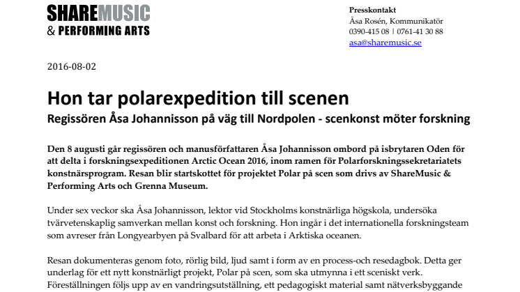 Hon tar polarexpedition till scenen: Regissör Åsa Johannisson på väg till Nordpolen