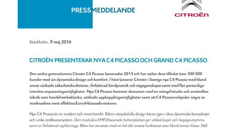 CITROËN PRESENTERAR NYA C4 PICASSO OCH GRAND C4 PICASSO