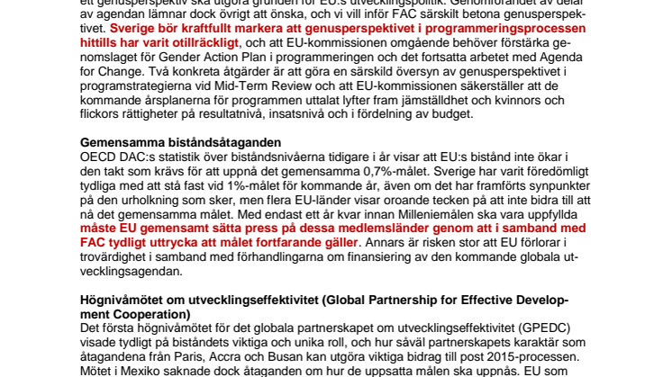 Brev till biståndsminister Hillevi Engström inför FAC - från CONCORD Sverige