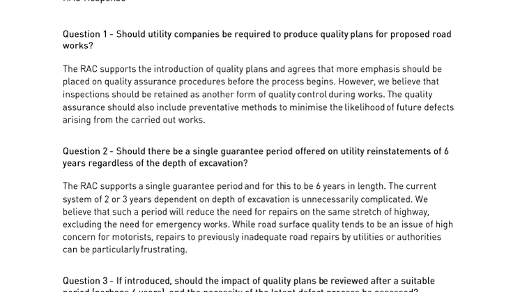RAC response to Scottish Government proposals on road works