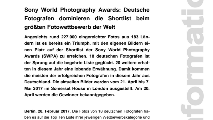 Sony World Photography Awards: Deutsche Fotografen dominieren die Shortlist beim größten Fotowettbewerb der Welt 