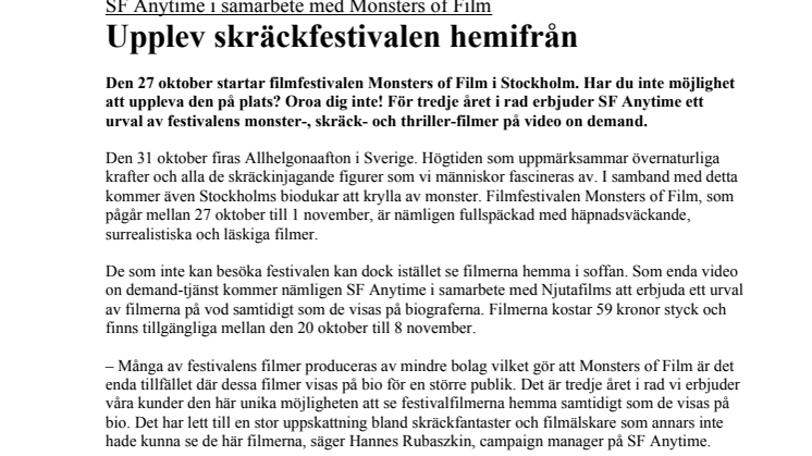 Upplev skräckfestivalen hemifrån 