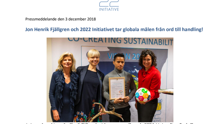 Jon Henrik Fjällgren och 2022 Initiativet tar globala målen från ord till handling!