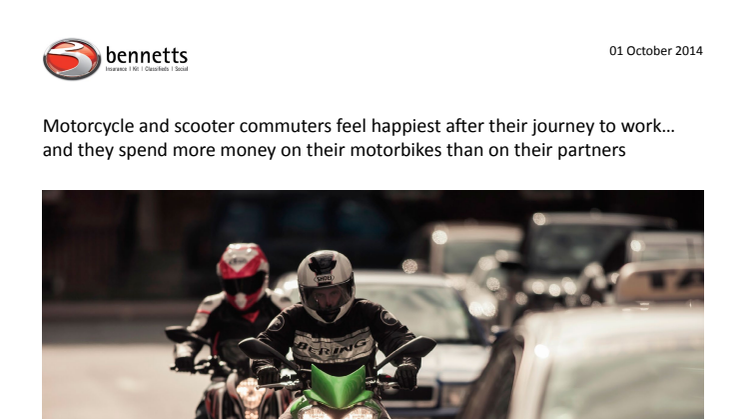 Motorcycle and scooter commuters feel happiest after their journey to work… and they spend more money on their motorbikes than on their partners