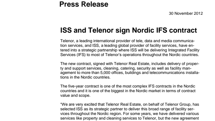 ISS and Telenor sign Nordic IFS contract