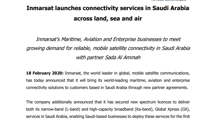 Inmarsat launches connectivity services in Saudi Arabia across land, sea and air