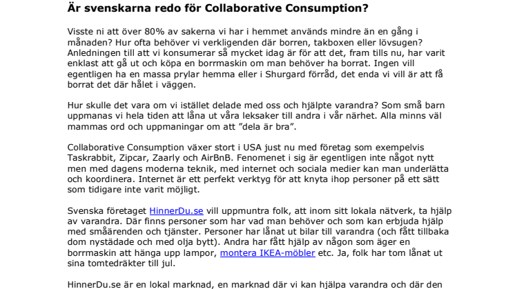 Är svenskarna redo för Collaborative Consumption?