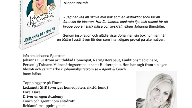 Johanna Bjurström släpper instruktionsbok i hälsa