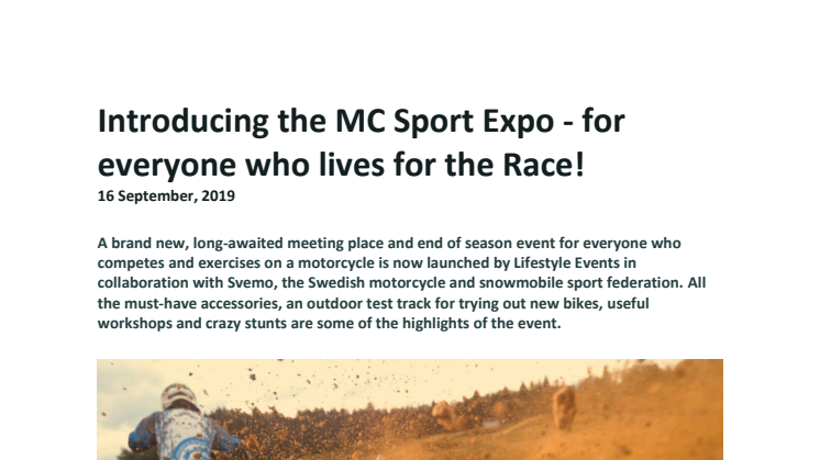 Introducing the MC Sport Expo - for everyone who lives for the Race!