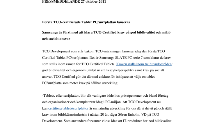 Första TCO-certifierade Tablet PC/surfplattan lanseras