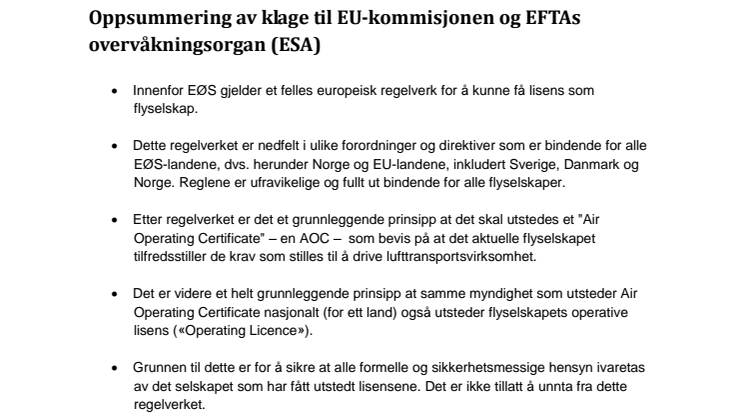 Norwegian anmäler särbehandling till EU och ESA