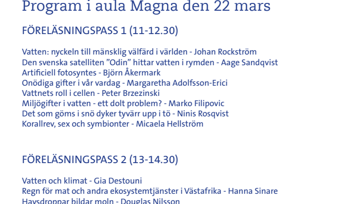 Program "världsvattendagen Aula Magna 22 mars"