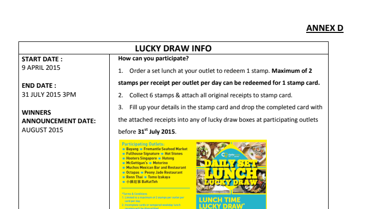 SET LUNCH LUCKY DRAW
