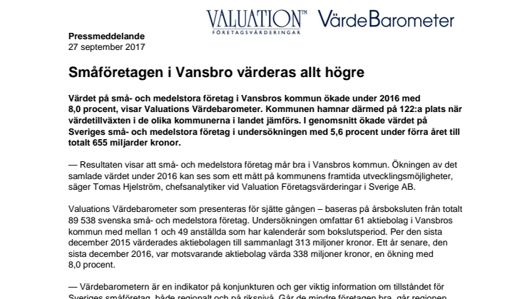 Värdebarometern 2017 Vansbros kommun