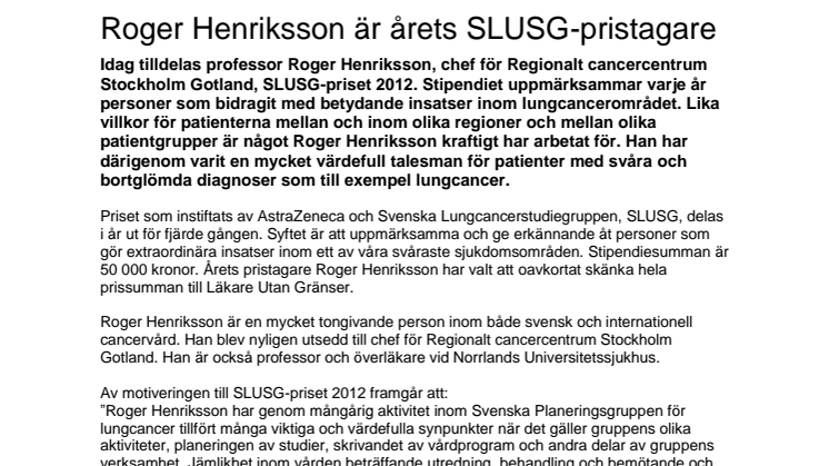 Roger Henriksson är årets SLUSG-pristagare 