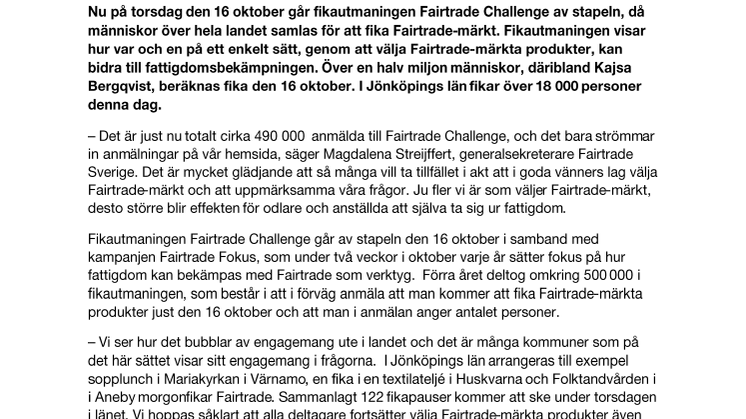 Över 18 000 fikar Fairtrade i Jönköpings län på torsdag
