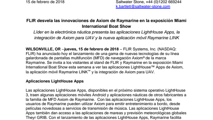 Raymarine: FLIR desvela las innovaciones de Axiom de Raymarine en la exposición Miami International Boat Show