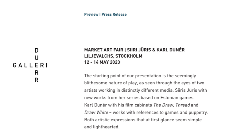 Galleri Duerr | MARKET ART FAIR 2023 | Siiri Jüris + Karl Dunér