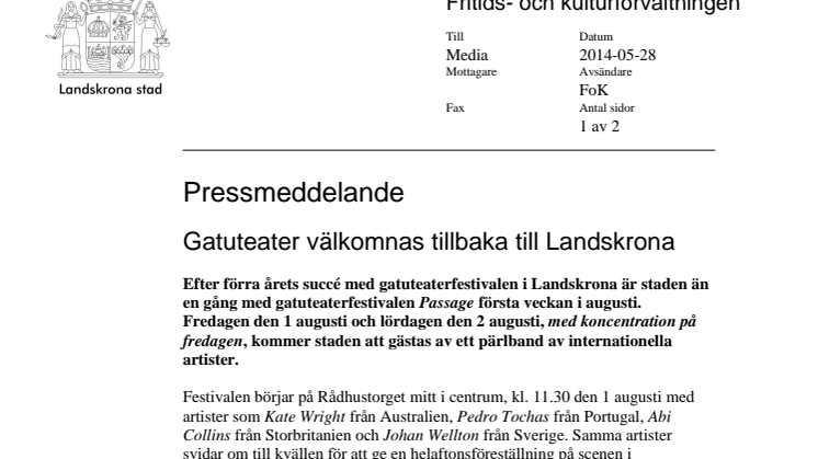 Gatuteater välkomnas tillbaka till Landskrona
