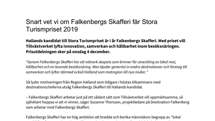 Snart vet vi om Falkenbergs Skafferi får Stora Turismpriset 2019
