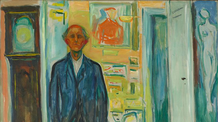 Edvard Munch: Selvportrett mellom klokken og sengen / Self-Portrait. Between the Clock and the Bed (1940-1943)
