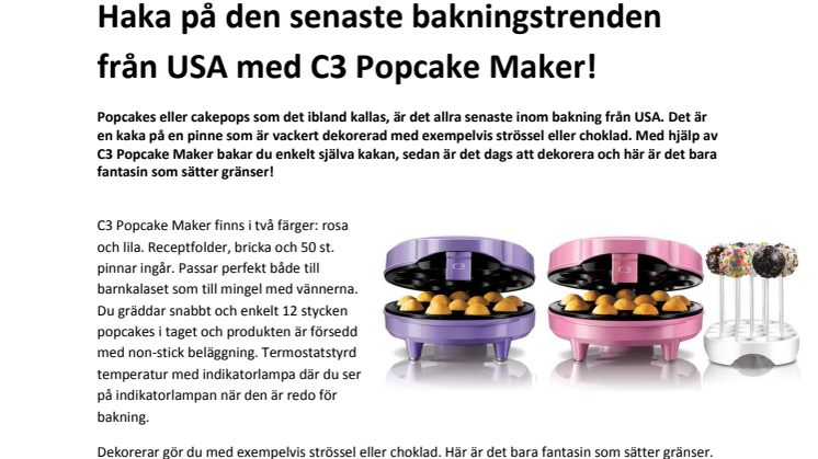 Haka på den senaste bakningstrenden från USA med C3 Popcake Maker!