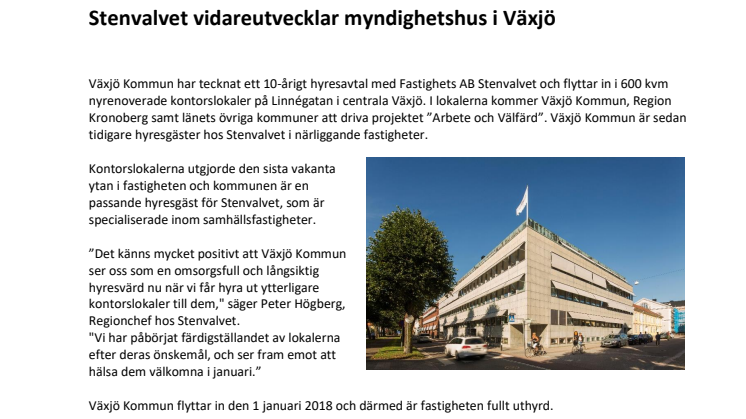 Stenvalvet vidareutvecklar myndighetshus i Växjö 