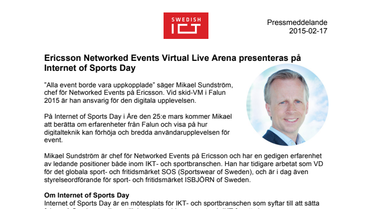 Ericsson Networked Events Virtual Live Arena presenteras på Internet of Sports Day