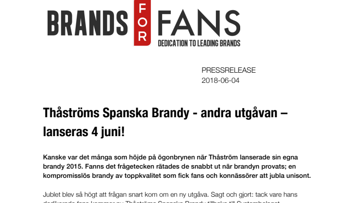 Thåströms Spanska Brandy - andra utgåvan –  4 juni!