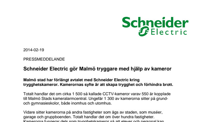 Schneider Electric gör Malmö tryggare med hjälp av kameror 