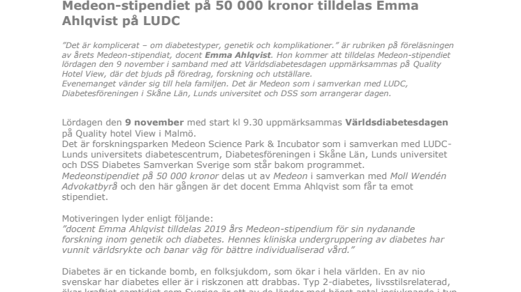 Medeon-stipendiet på 50 000 kronor tilldelas docent Emma Ahlqvist på LUDC 