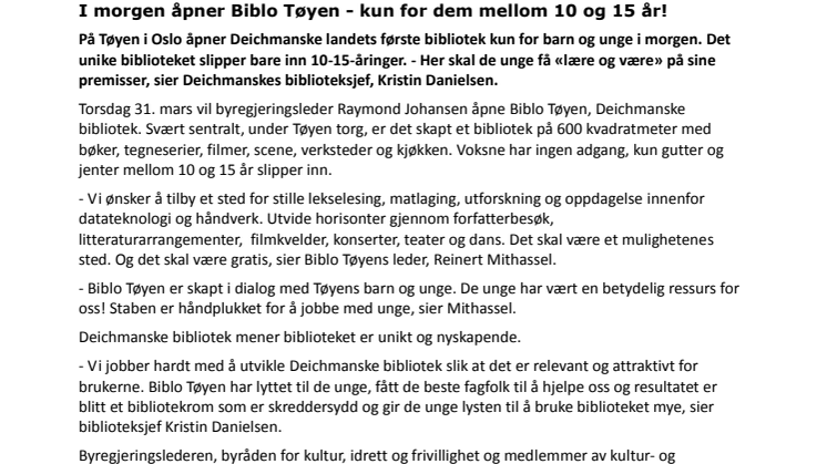 Biblo Tøyen - landets første bibliotek for dem mellom 10 og 15 år!
