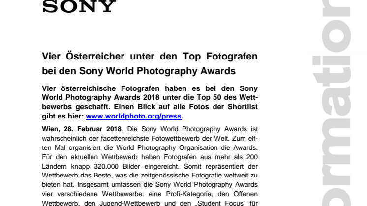 Vier Österreicher unter den Top Fotografen bei den Sony World Photography Awards